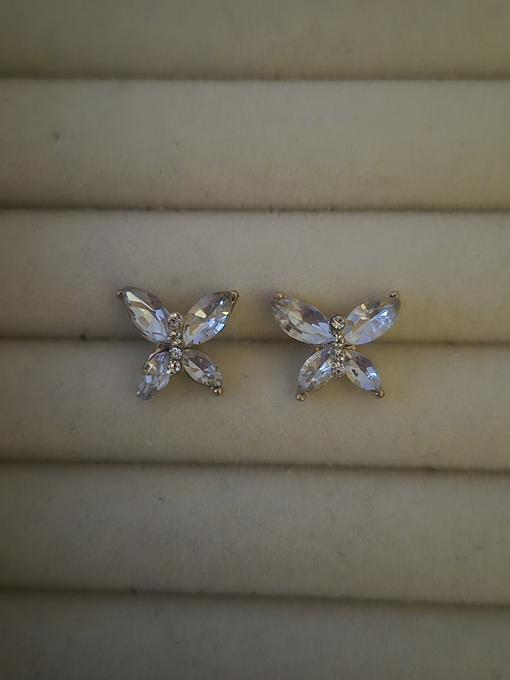 Crystal Butterfly Stud Earrings - Clear Sparkle